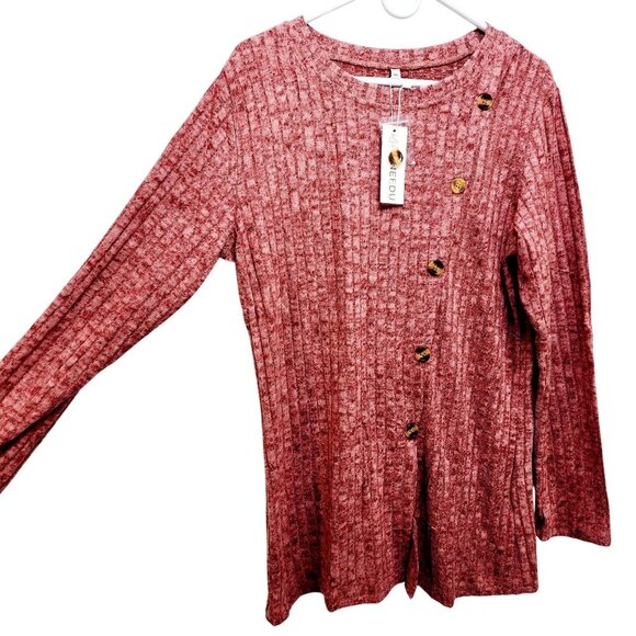 Womens Ribbed Knit Asymmetrical Button Front Sweater Top Long Sleeve Red Size XL - Picture 5 of 14